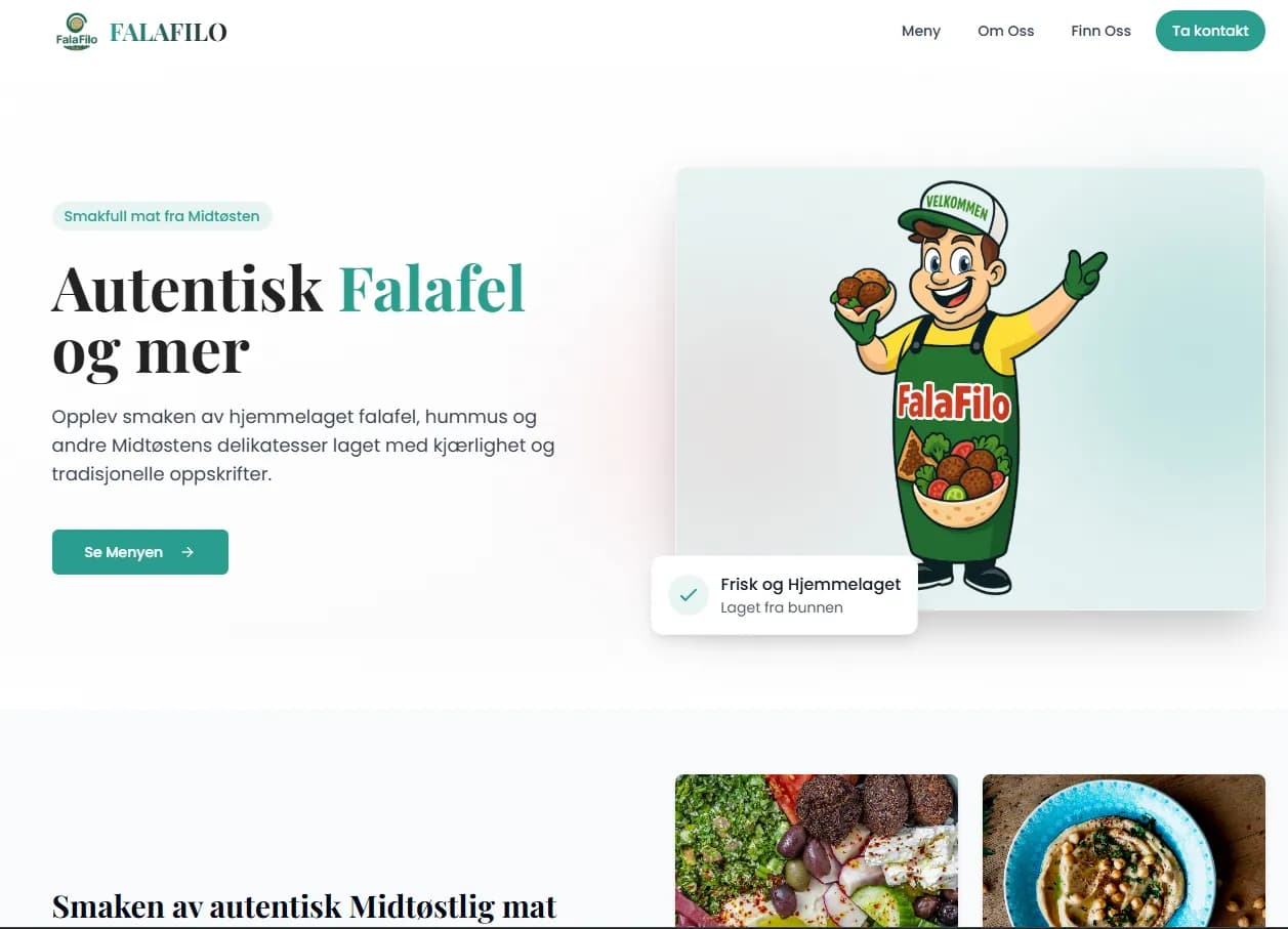 Forsiden til nettsiden for restauranten Falafilo